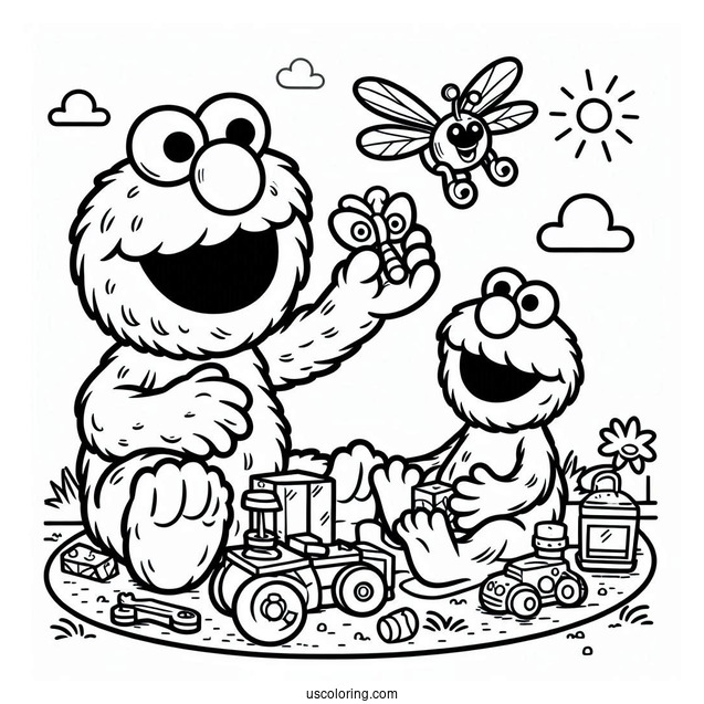 Elmo Playing With Toys With Friend