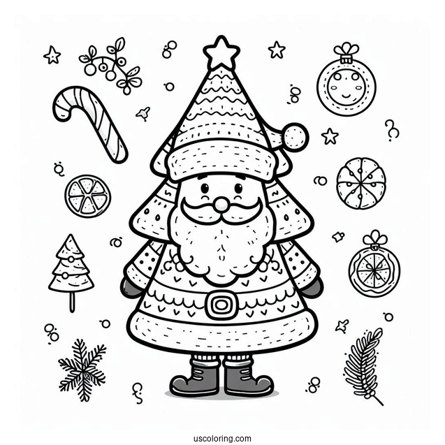Santa Themed Christmas Tree Coloring Sheet