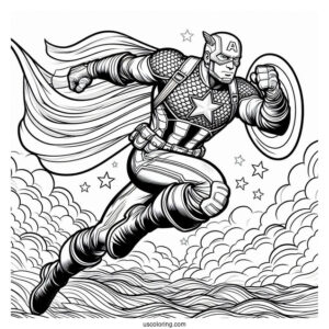 Captain America Leaping Through The Air To Color