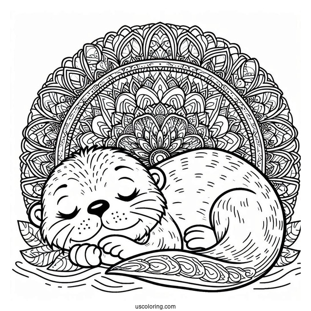 Otter Coloring Page Sleeping On Mandala