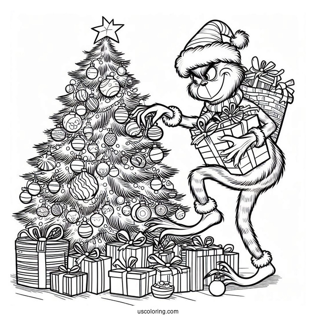 Grinch Stealing Presents And Ornaments From Christmas Tree