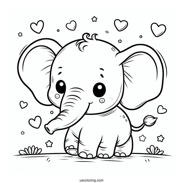 Cute Elephant With Big Ears Coloring Sheet