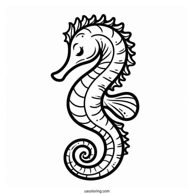 Easy Outline Of a Seahorse With Long Tail