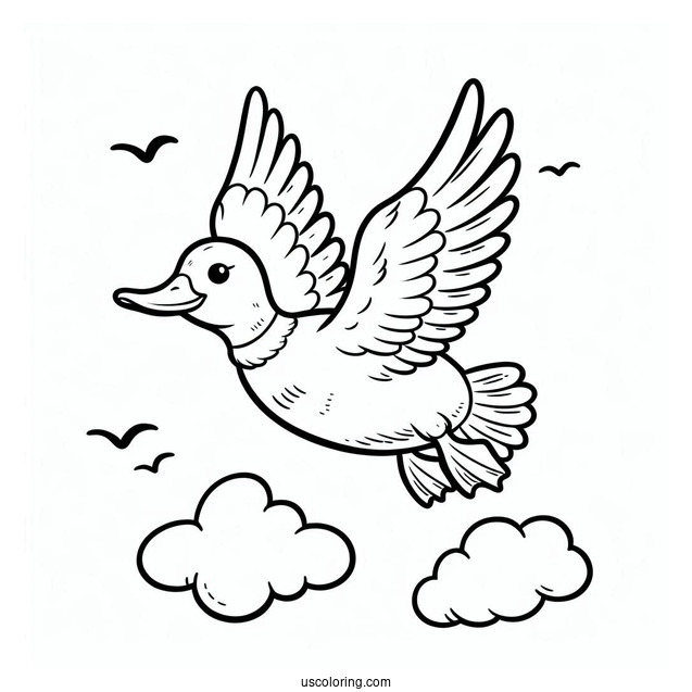 Coloring Page Of a Duck Flying