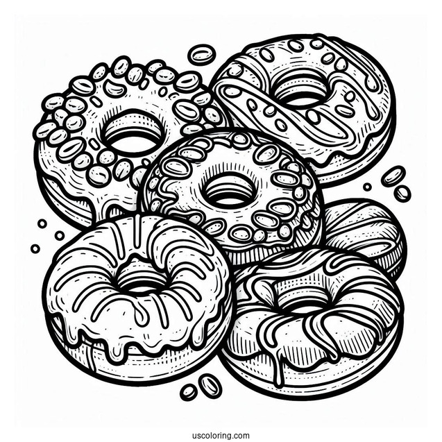 Assorted Glazed Donuts Coloring Page