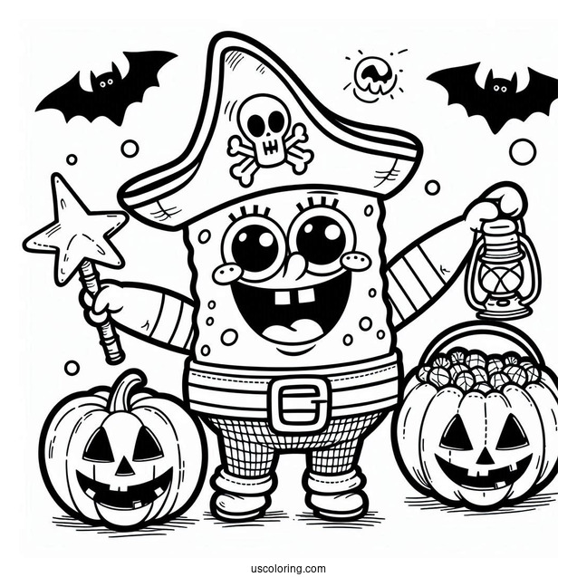 Pirate Patrick Star And SpongeBob Coloring Page On Halloween