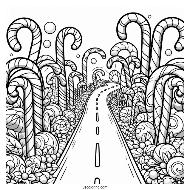 Road Full Of Candy Cane To Color