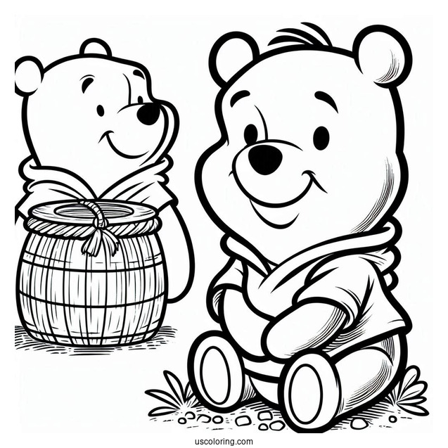 Smiling Winnie The Pooh Bear Coloring Page For Kids