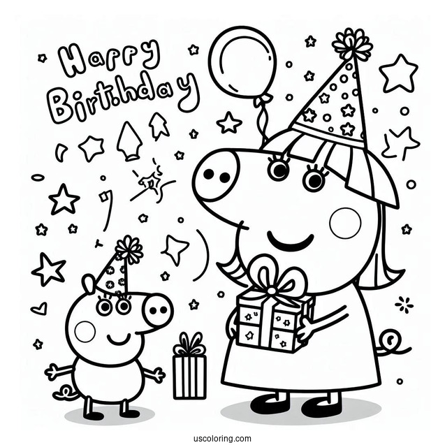 Peppa Pig Happy Birthday Coloring Sheet For Kids
