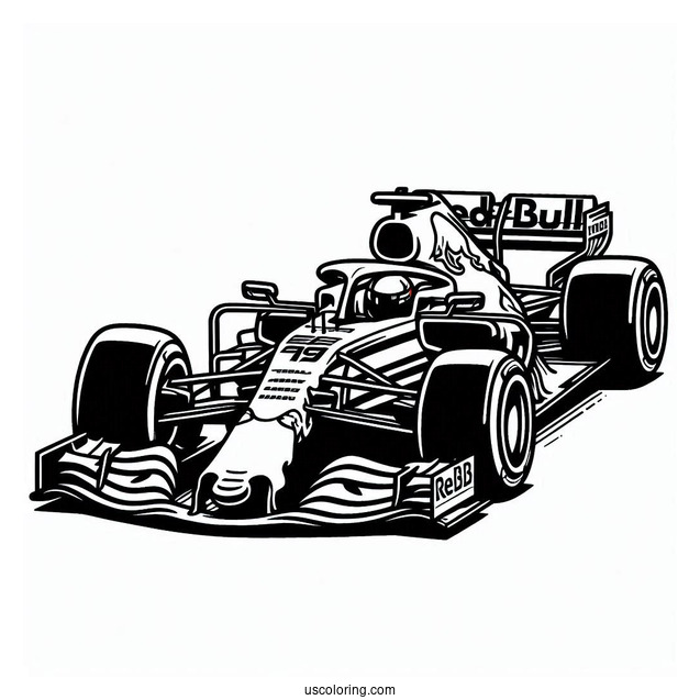 Simple F1 Coloring Page Red Bull Racing Car For Kids