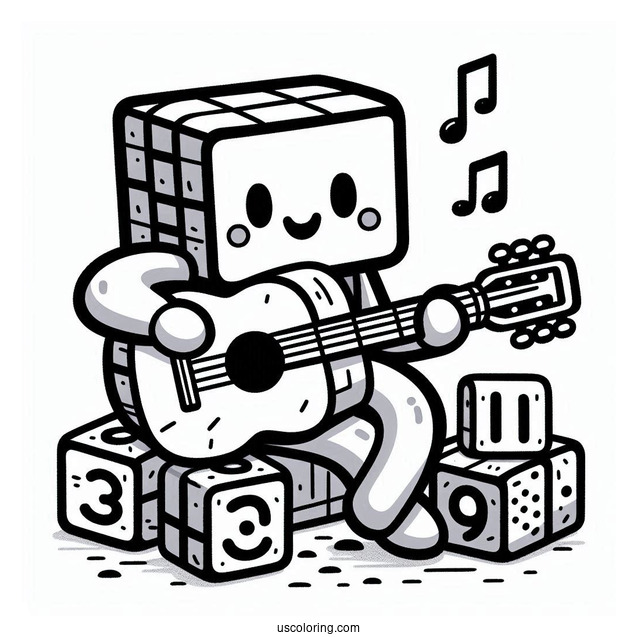 Numberblocks Coloring Page 50 Playing Guitar