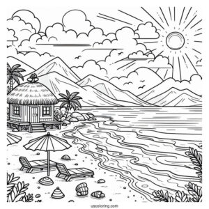 Easy Beach Coloring Page Landscape
