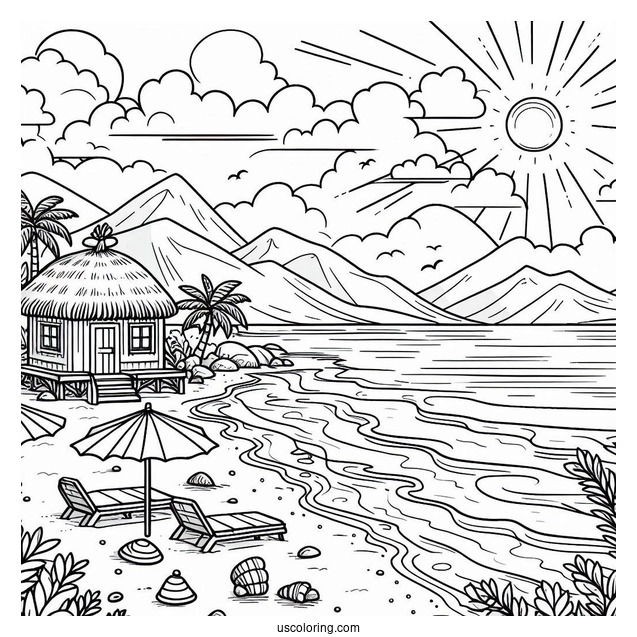 Easy Beach Coloring Page Landscape