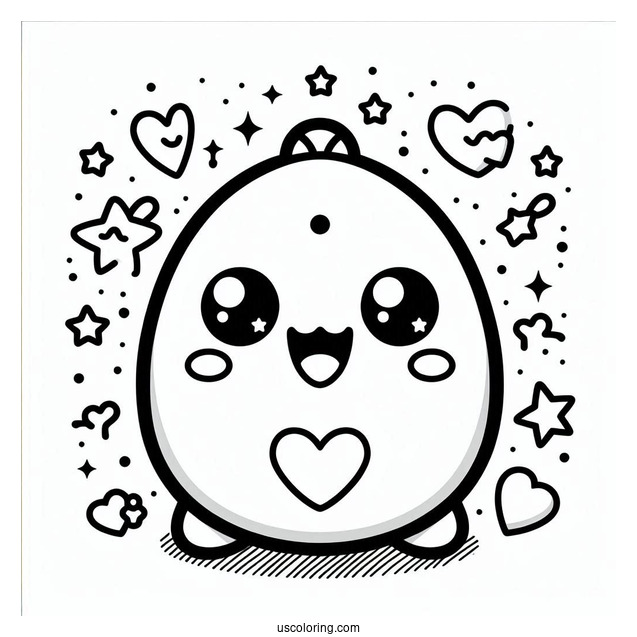Tamagotchi Coloring Page Of Smiling Mametchi With Hearts And Stars