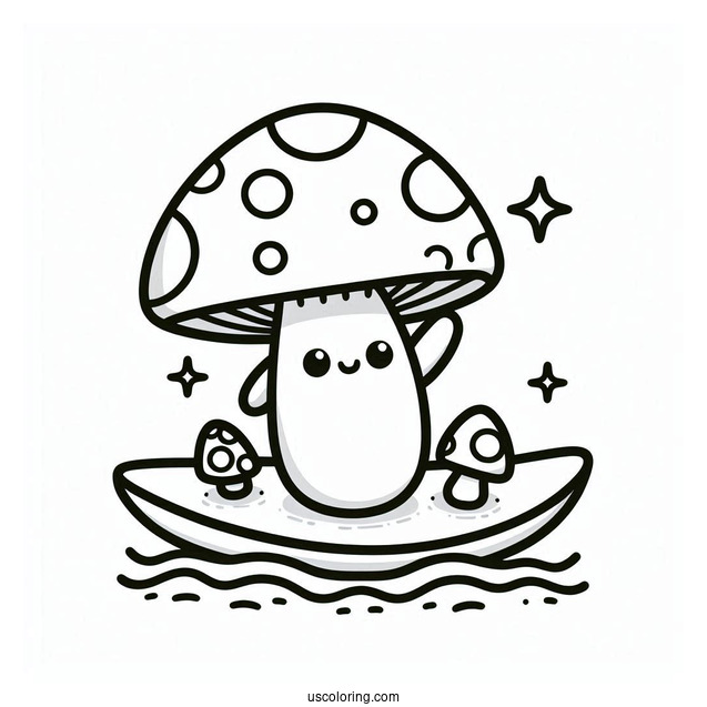 Cute Coloring Page Mushroom Surfing