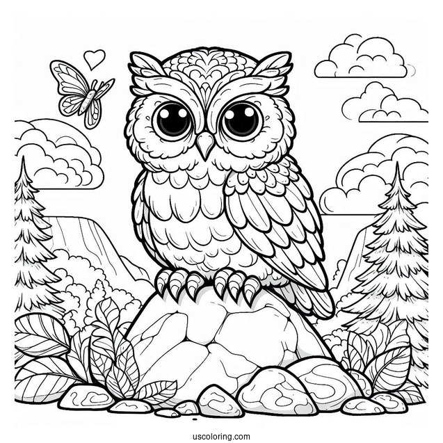 Coloring Sheet Of Owl Sitting On Rock