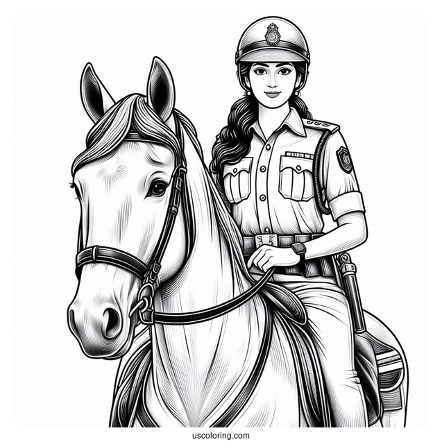 Mounted Police Officer On Horse To Color