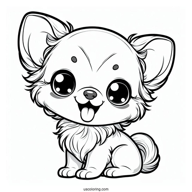 Chibi Puppy Chihuahua Coloring Page With Tongue Out For Preschoolers