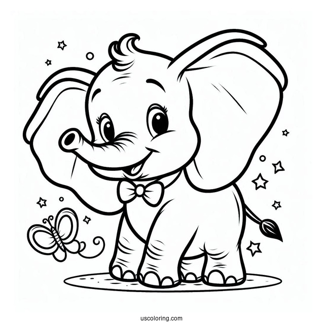Easy Coloring Page Of Dumbo The Elephant