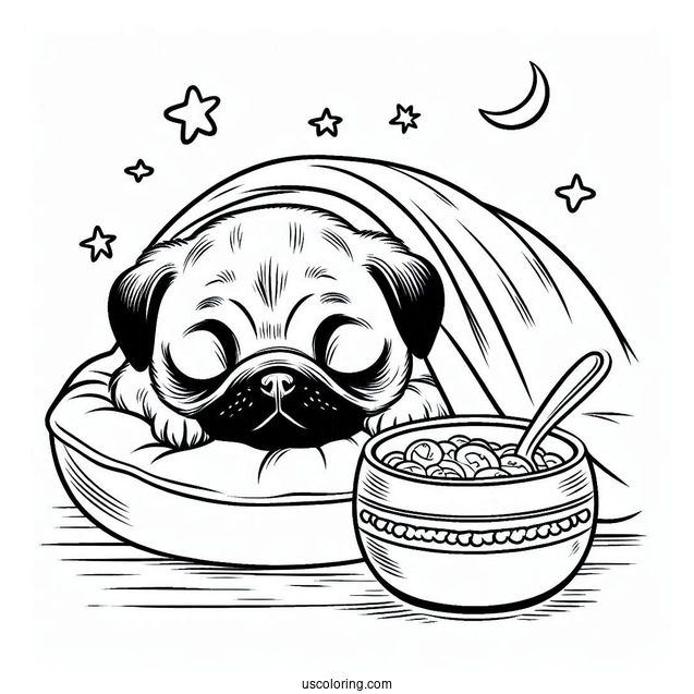 Adorable Pug Sleeping In Front Of Bowl