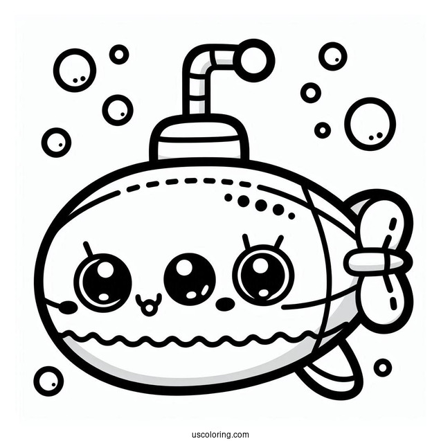 Kawaii Submarine Coloring Page For Preschoolers