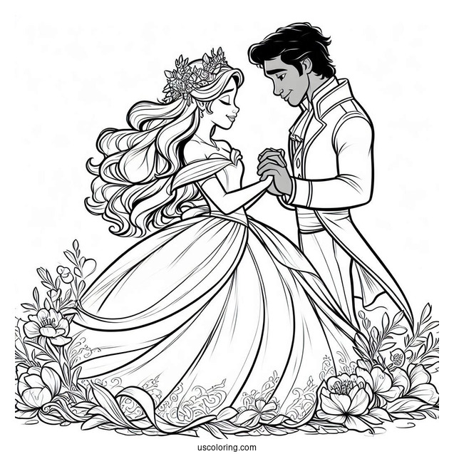 Easy Coloring Sheet Of Tiana And Naveen Wedding