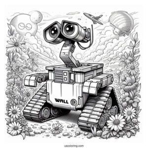 Pixar Coloring Page of Detailed Wall E With Eve