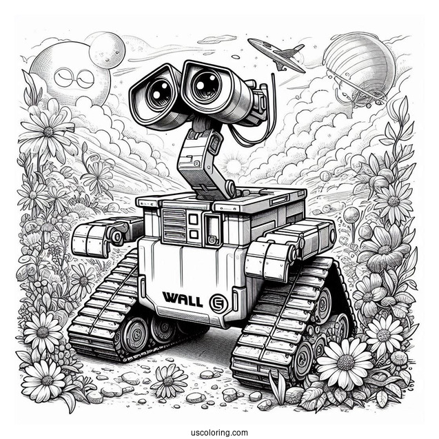 Pixar Coloring Page of Detailed Wall E With Eve