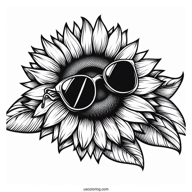 Cool Sunflower Wearing Sunglasses For Coloring