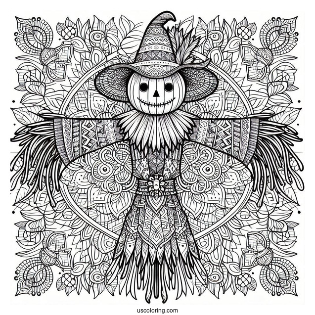 Intricate Scarecrow Coloring Page Mandala