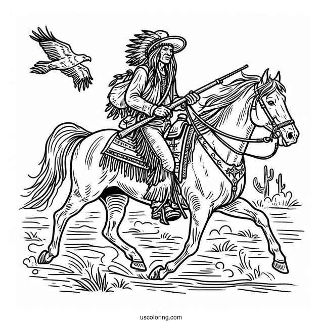 Cowboy Coloring Page Of Native American Riding A Horse