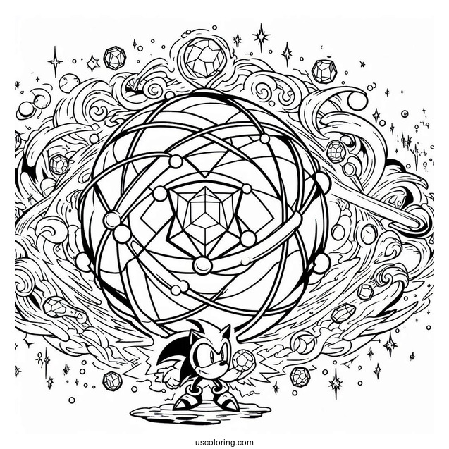 Super Sonic Coloring Page Holing Chaos Emerald