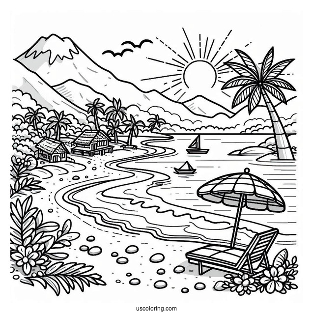 Simple Beach Coloring Page View