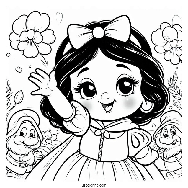 Snow White Coloring Pages Of Dopey Dwarf Waving For Kids
