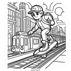 Subway Surfers Coloring Page Running On Top Of A Train