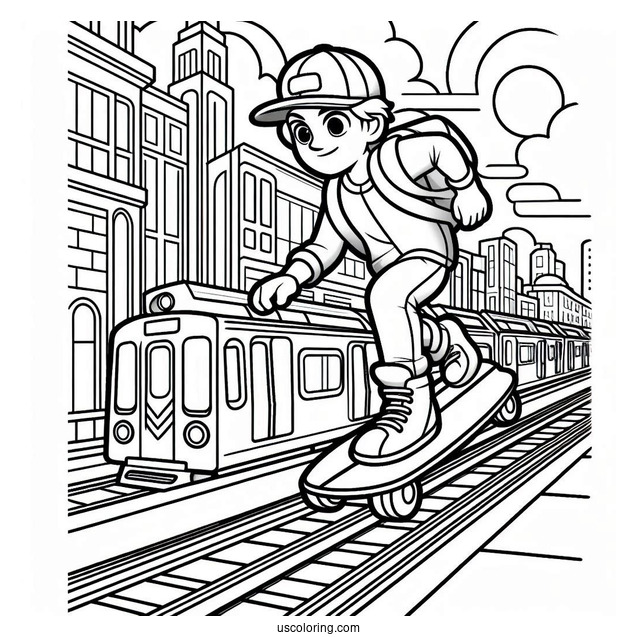 Subway Surfers Coloring Page Running On Top Of A Train