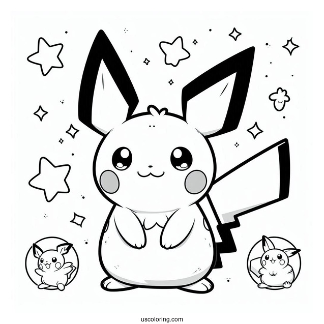 Pichu, Pikachu, And Raichu Coloring Page For Kids