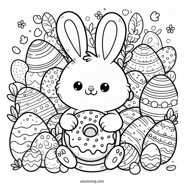 Easter Bunny Donut Coloring Page Surrounded By Eggs