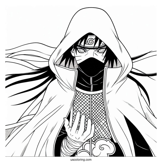 Naruto Coloring Page Of Itachi Uchiha in Akatsuki Cloak