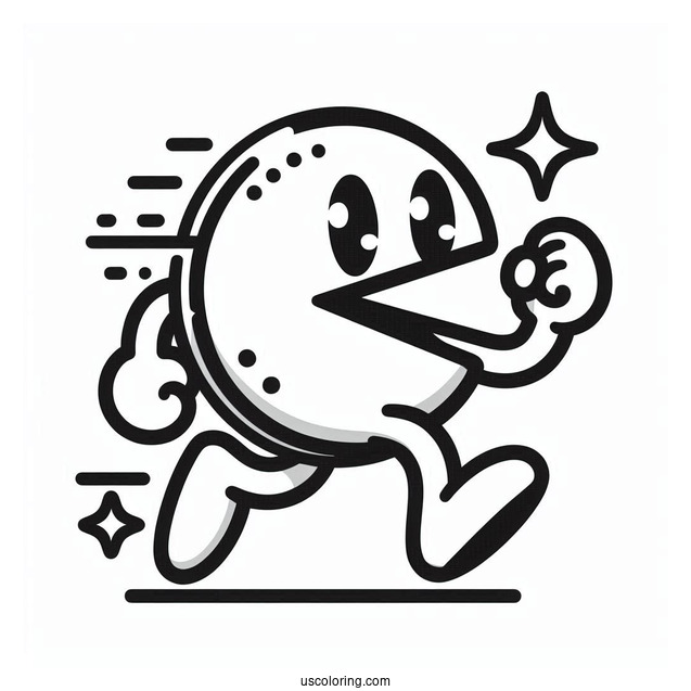 Easy Running Pac-Man Coloring Page For Preschoolers