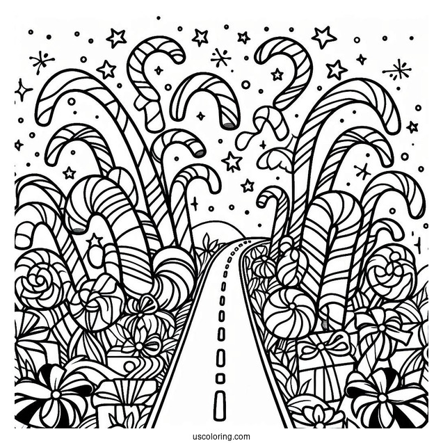 Road Full Of Candy Cane To Color