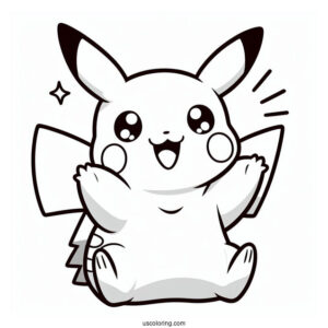 Coloring Sheet Of Cute Pikachu With Arms Up