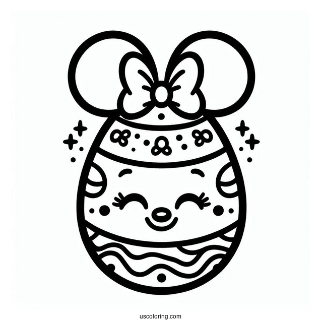 Festive Easter Egg Coloring Page with Mickey Mouse Ears Pattern