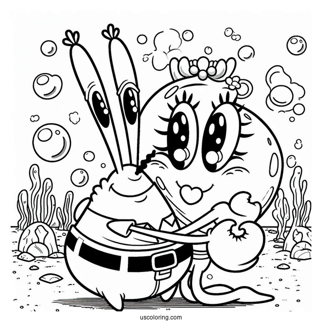 Mr Krabs Hugging Pearl Coloring Sheet