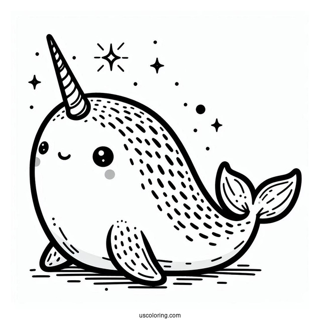 Simple Narwhal Coloring Page With Mane For Preschoolers