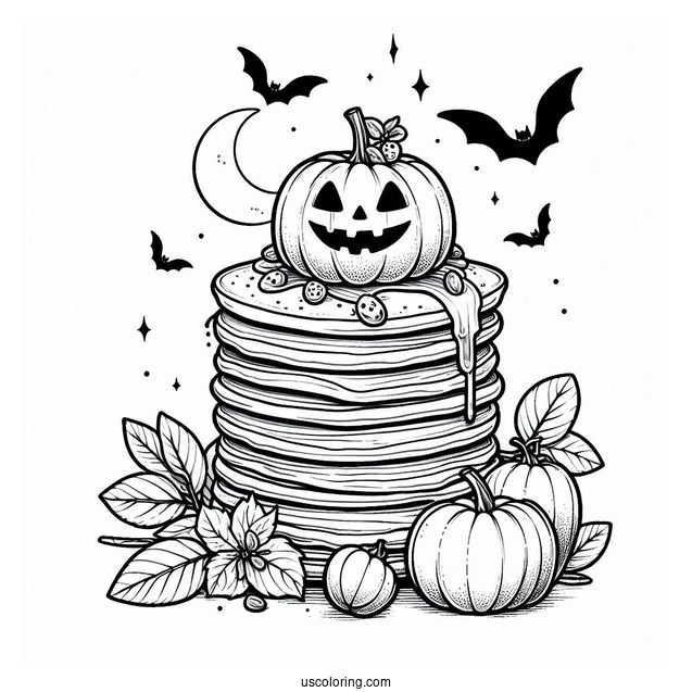 Realistic Fall Pancake Coloring Page With Jack O Lanterns
