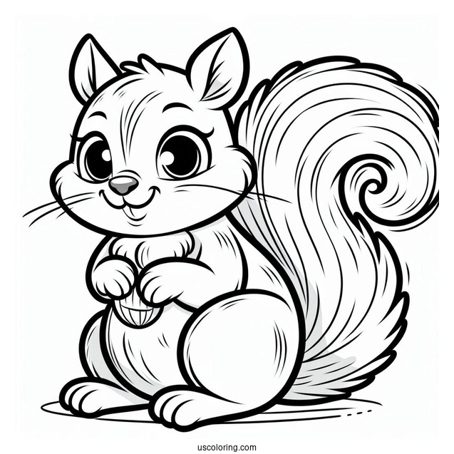 Simple Smiling Squirrel Coloring Page For Kids