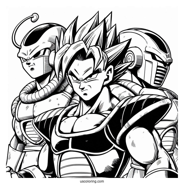 Dragon Ball Z Coloring Page Of Android 16, 17, and 18 Dragon Ball Z Villains