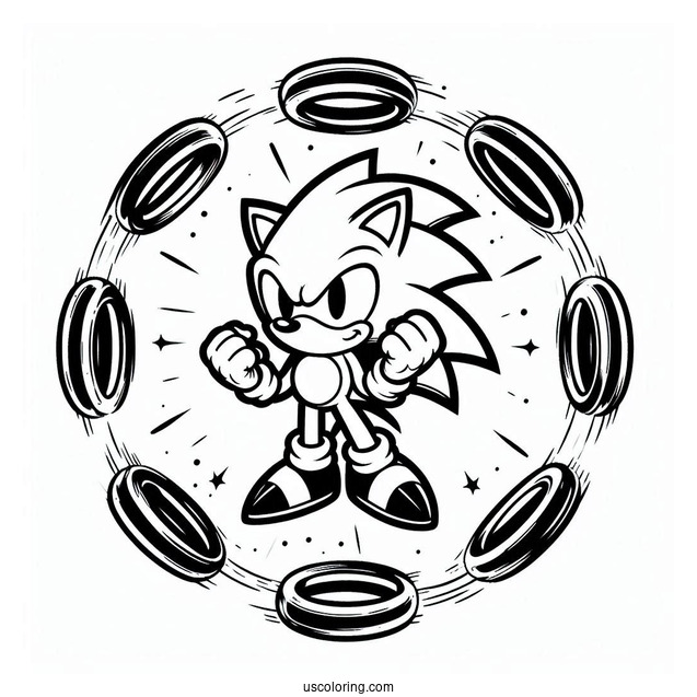 Super Sonic Coloring Page Power Up Surrounded By Rings