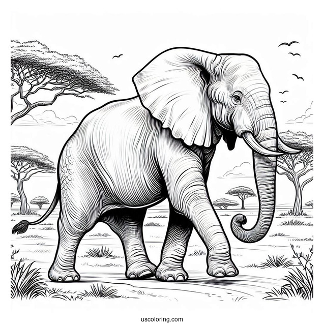 Adult Elephant Walking In African Safari